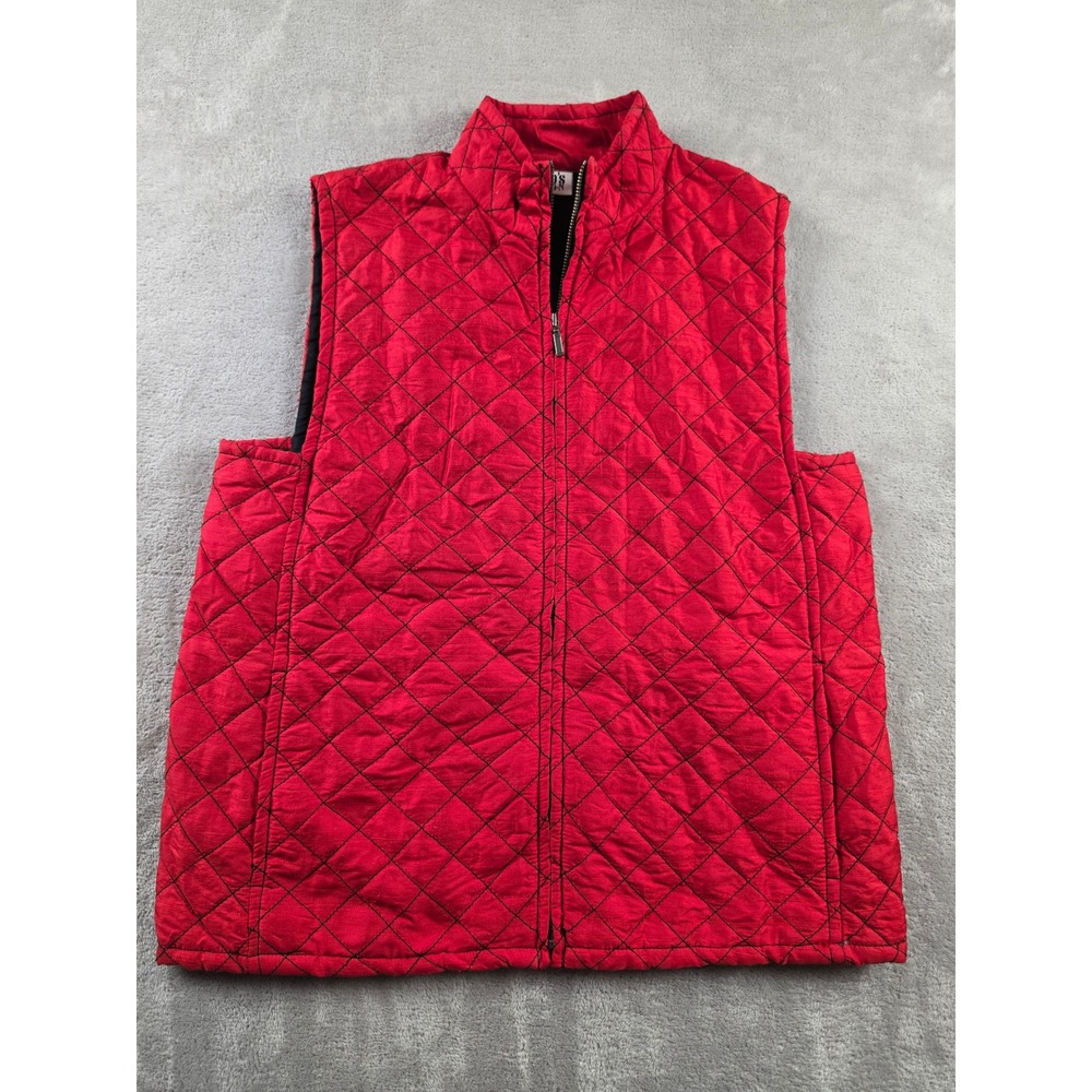 Chico's Design Quilted Vest Women Size 0 S Red Silk Full Zip Mock Neck *Read